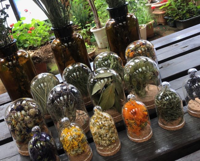 ～　レストランに飾るドライハーブ・ボトルです　～